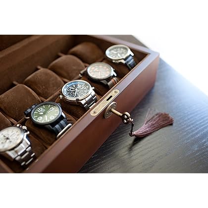 Caddy Bay Collection Wood Watch Box Display Storage Case Chest with Solid Top Holds 10 Watches with Adjustable Soft Pillows