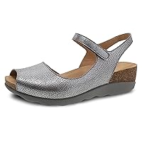 Dansko Marcy Slip-On Wedge Sandal for Women - Comfortable Wedge Shoes with Arch Support -Adjustable Hook & Loop Strap - Versatile Casual to Dressy Footwear - Lightweight Rubber Outsole