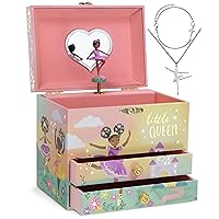 Jewelkeeper Ballerina Music Box & Little Girls Jewelry Set - 3 Ballerina Gifts for Girls - Little Queen Design - Ballerina Jewelry Box