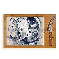 PICNIC TIME Icon Glass Top Cutting Knife Set, Cheese Charcuterie Boards, Serving Platter, 115.4 x 10.04 x 0.8, Disney Nightmare Before Christmas Jack & Zero-Parawood & Bamboo