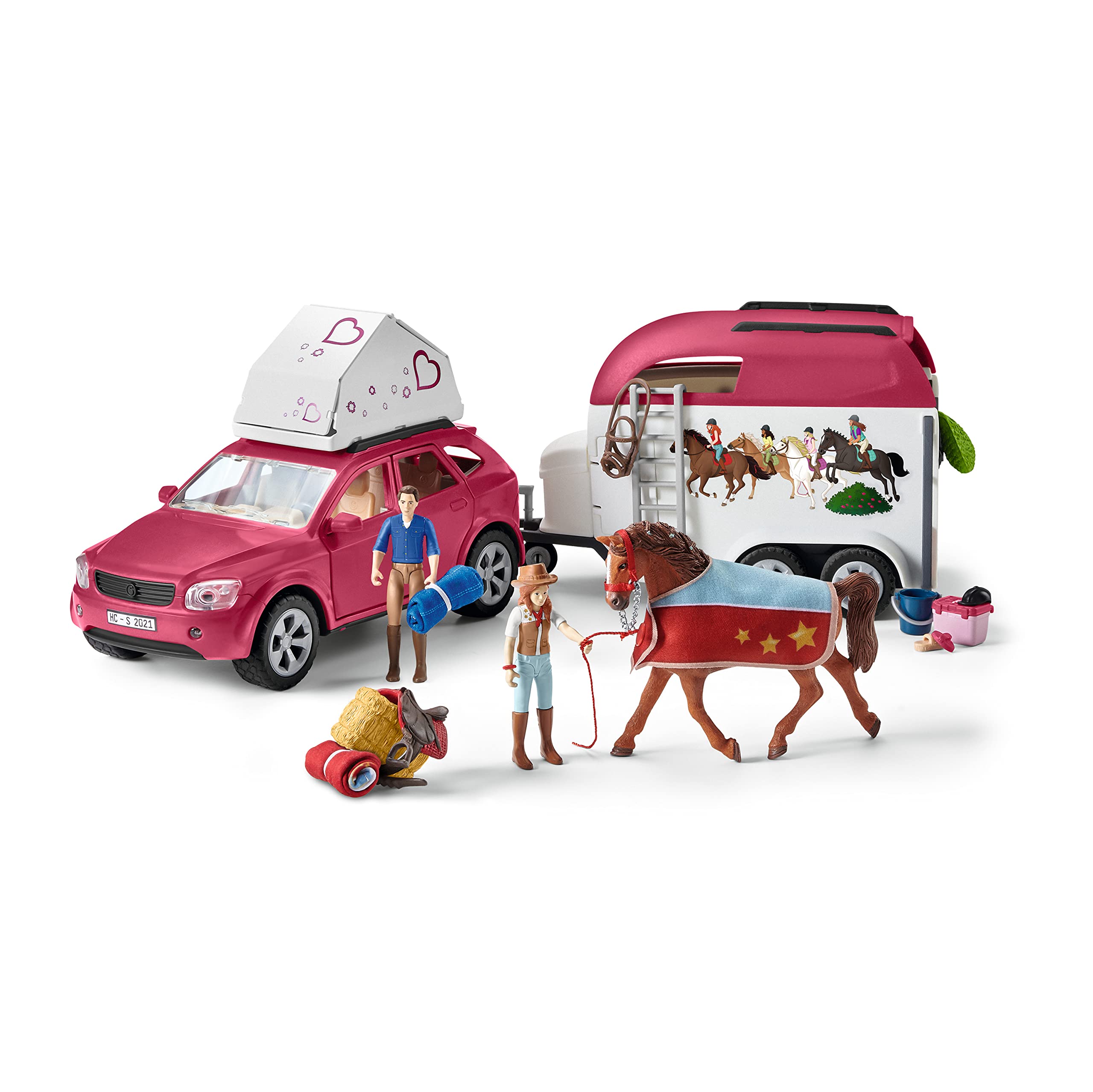Schleich Horse Car and Trailer Toys - Multi Piece SUV & Trailer Playset, with Horse Figurine, Rider Action Figure, and Pony Accessories, for Girls and Boys Ages 5 and Above
