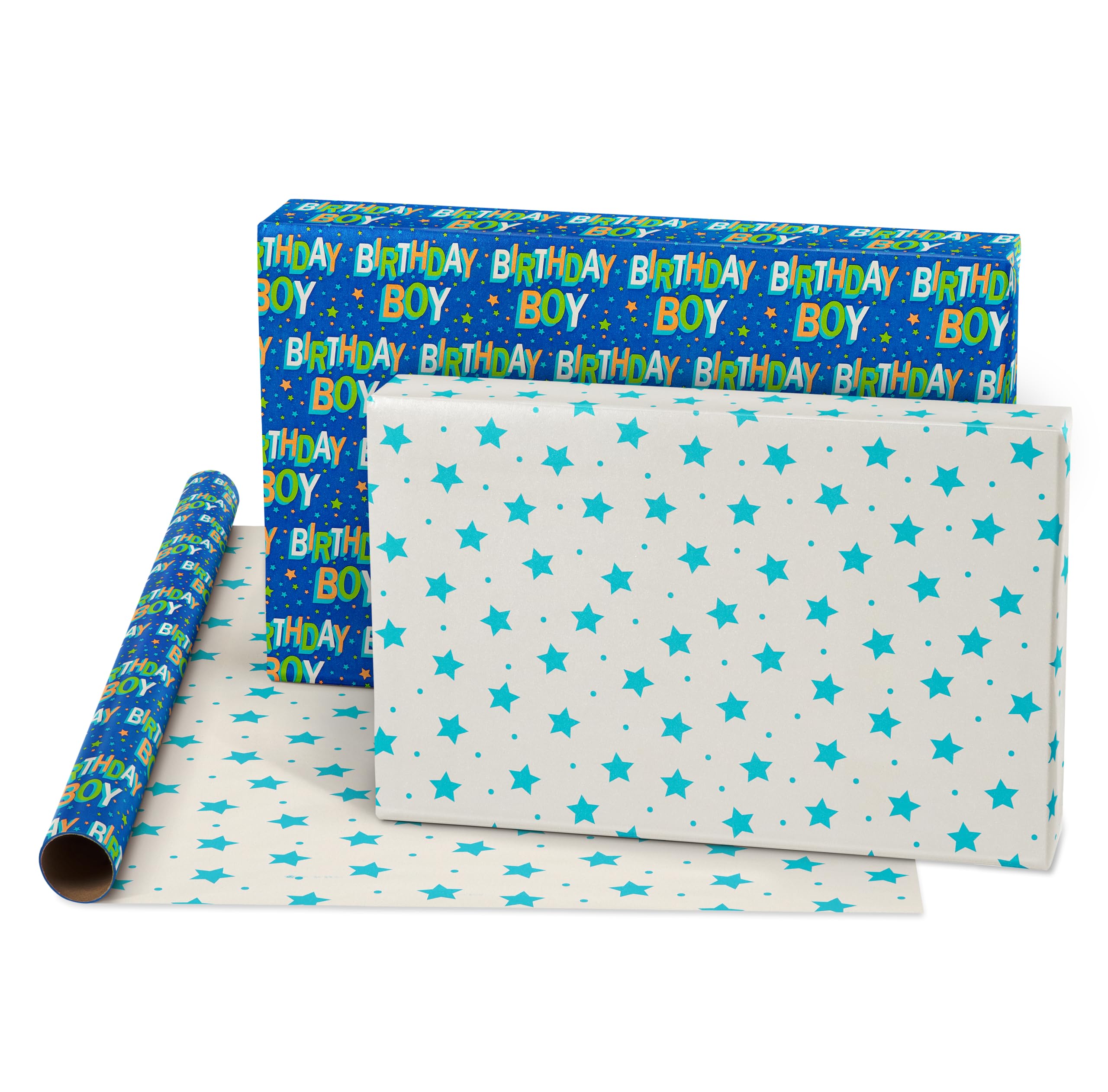 American Greetings Reversible Birthday Wrapping Paper, Stars, Polka Dots, and Balloons (3 Pack, 120 sq. ft)
