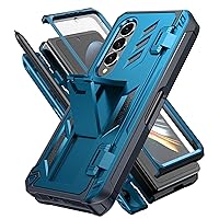 for Samsung Galaxy Z-Fold-4 Case: Military Grade Hinge Protection S-Pen Holder Heavy Duty Shockproof 360 Full-Body Protective Phone Cover with Kickstand for Galaxy ZFold 4 5G 2022 (Blue)