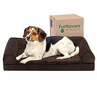 Furhaven Orthopedic Dog Bed for Medium/Small Dogs w/ Removable Bolsters & Washable Cover, For Dogs Up to 35 lbs - Sherpa & Chenille Sofa - Coffee, Medium