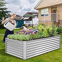 6x3x2ft Galvanized Metal Raised Garden Bed for Vegetables, Outdoor Garden Raised Planter Box, Backyard Patio Planter Raised Beds for Flowers, Herbs, Fruits