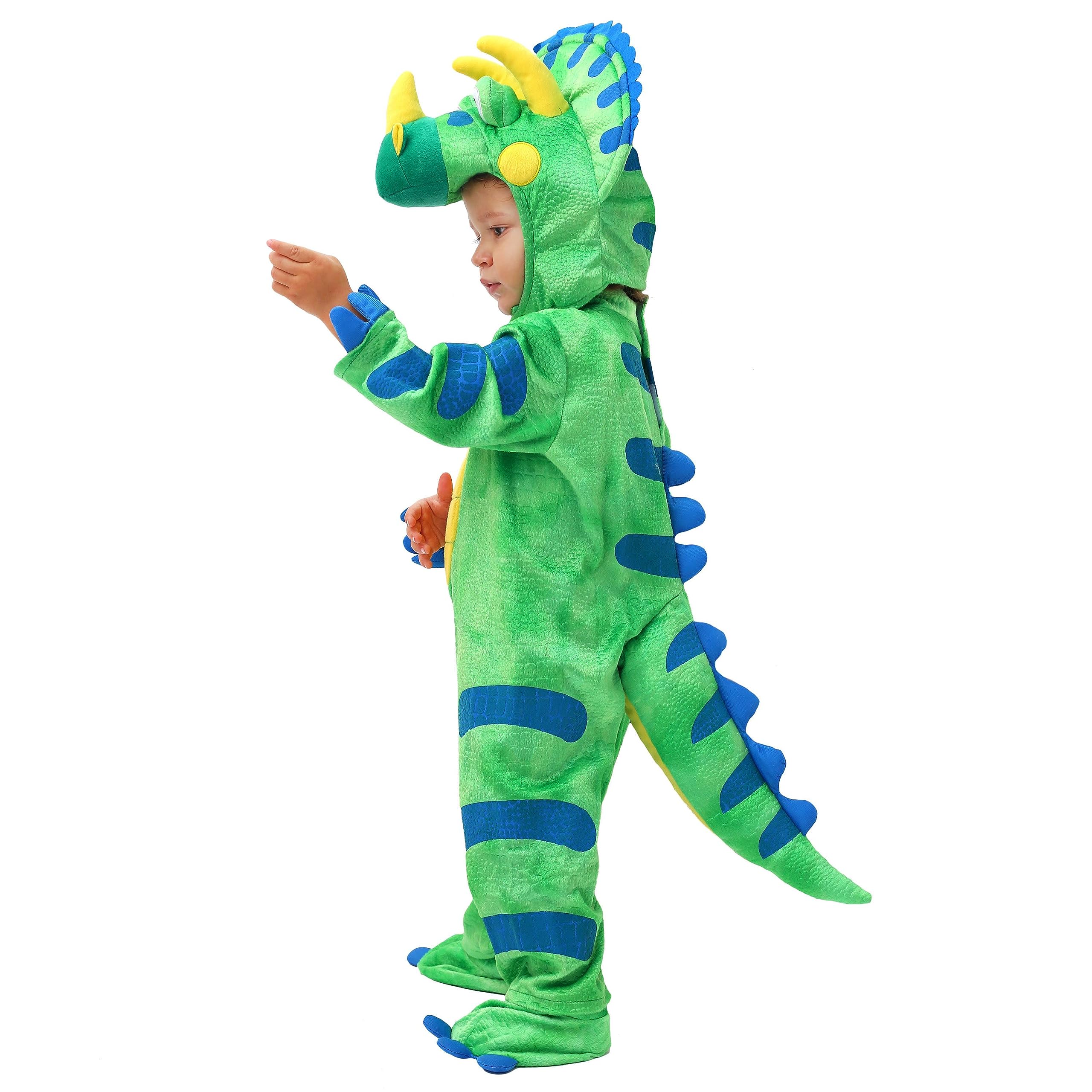 Spooktacular Creations Green Triceratops Dinosaur Costume with Toy Egg for Kid Halloween Dress Up Dino Themed Pretend Party (3T (3-4 yrs))