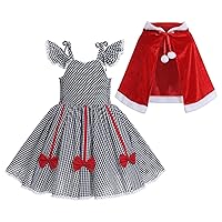 IBTOM CASTLE Christmas Dress for Kids Women Girls Gingham Dresses + Velvet Cape Mrs Santa Claus Fancy Dress Up Costume