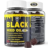 Black Seed Oil Gummies Vegan 1000mg - 2%+ Thymoquinone, Cold Pressed, Organic Nigella Sativa Black Cumin Seed Oil w/Biotin, Vitamin C, Zinc, Omega 3-6-9 for Immune, Hair, Skin & Joint Comfort, 120Cts