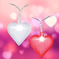Red & White Heart 10ft String Lights - 2pk w 40 Total LED Fairy Lights - Easy to Hang & Battery Powered - 9 Different Modes- Great Indoor/Outdoor Spring Decor Garland for Bedroom, Mothers Day, Wedding