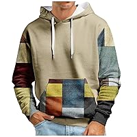 Mens Sweatshirt Oversized Plaid Hoodie For Men 2023 Fall Casual Sweatshirts Drawstring Hooded Pullover With Pocket