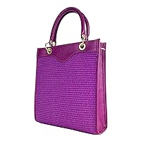 Made in Italy Vertical Women's handbag in Genuine Leather and straw with double handle. Detachable and adjustable shoulder strap. Raspberry colour - Dimensions: 24 x 29 x 9 cm