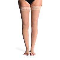 SIGVARIS Women’s Style Sheer 780 Open Toe Thigh-Highs w/Grip Top 20-30mmHg - Toasted Almond - Small Short