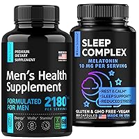S RAW SCIENCE Stress Relief - Muscle Growth & Sleep Support - Nitric Oxide 2100 mg Male Supplement 2180mg 60pcs and Extra Strength Melatonin 10mg with Ashwagandha, Magnesium 60pcs