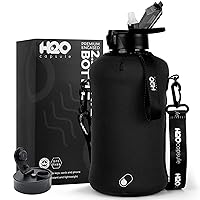 H2O Capsule 2.2L Half Gallon Water Bottle with Storage Sleeve and Covered Straw Lid – BPA Free Large Reusable Drink Container with Handle - Big Sports Jug, 2.2 Liter (74 Ounce)