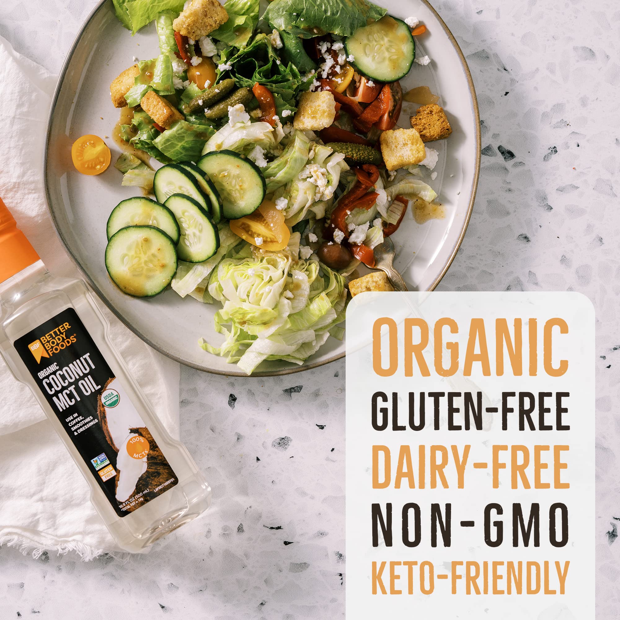 BetterBody Foods' Organic Coconut 100% MCT Oil - Keto-Friendly - C8 & C10 - Gluten Free - 16.9 oz