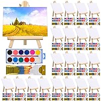 Sabary 20 Set Paint Kit Wood Easel Set Include 20 Wood Easels 20 Pcs 5 x 7 Inch Canvases 200 Pcs Brushes and 20 Pcs Watercolor Paint Painting Supplies Kit Wooden Art Easel for Kids and Adults