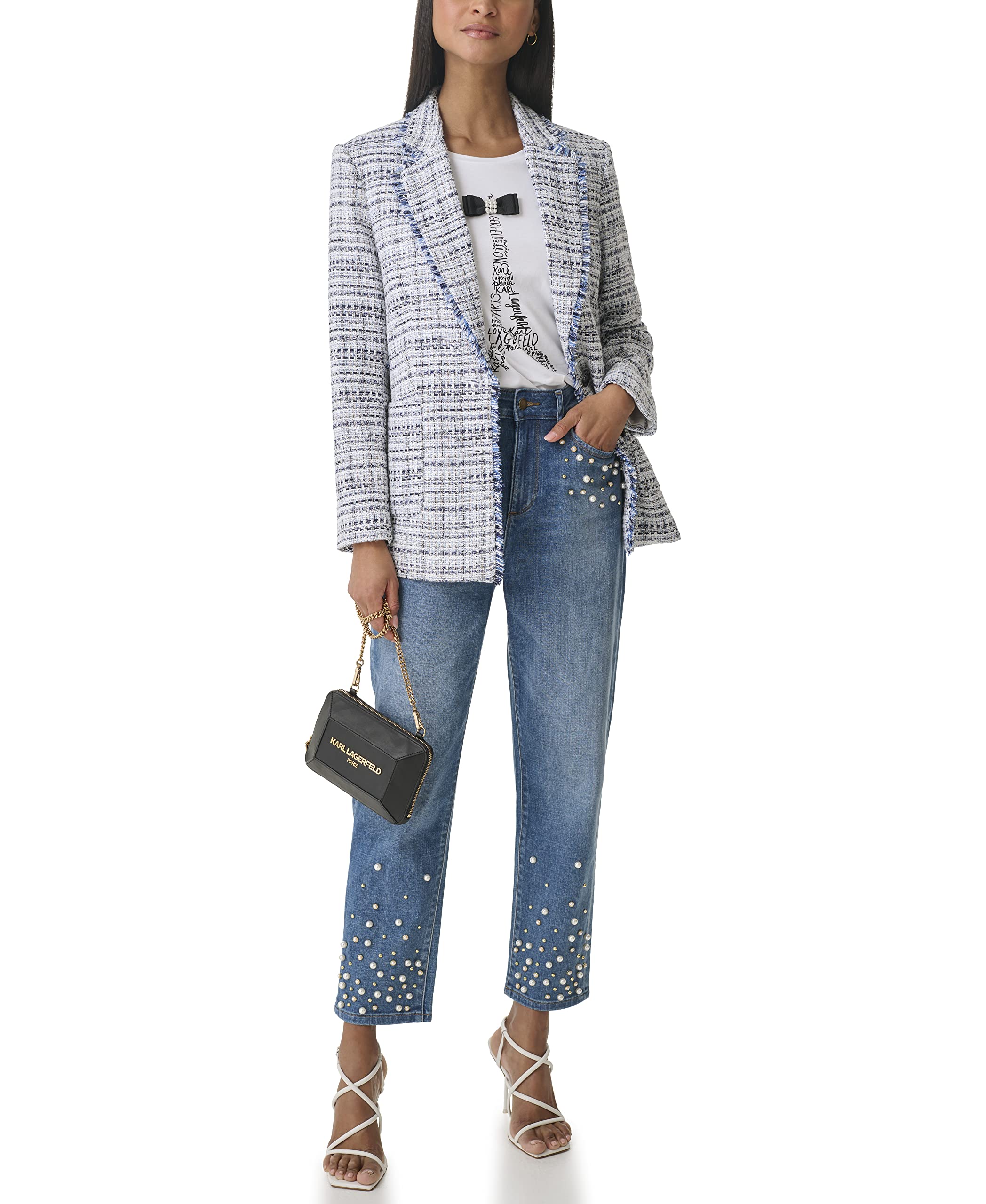 Karl Lagerfeld Paris Women's Tweed Long Sleeve Everyday Fashion Sport Jacket