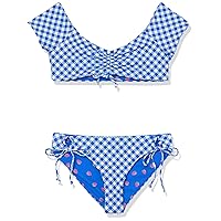 Hobie Girls' Cap Sleeve Bralette Bikini Top & Bow Tie Hipster Bottom Swimsuit Set