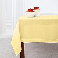 Solino Home Yellow Linen Tablecloth 60 x 120 Inch – Classic Hemstitch, 100% Pure European Flax Linen Tablecloth – Machine Washable Rectangular Table Cover for Spring, Summer