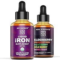Liquid Iron Supplement for Women & Men | 18mg Iron Drops & Liquid Elderberry with Acai Berry Mangosteen Goji Berry and Noni Fruit | Vegan | Non-GMO