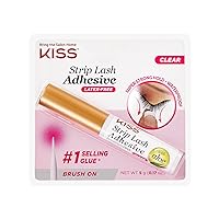 KISS Clear Strip Lash Adhesive with Aloe, Waterproof, Formaldehyde and Latex Free, Odor Free, Cruelty Free, Super Strong Hold Eyelash Glue with Brush Applicator, 0.17 Oz