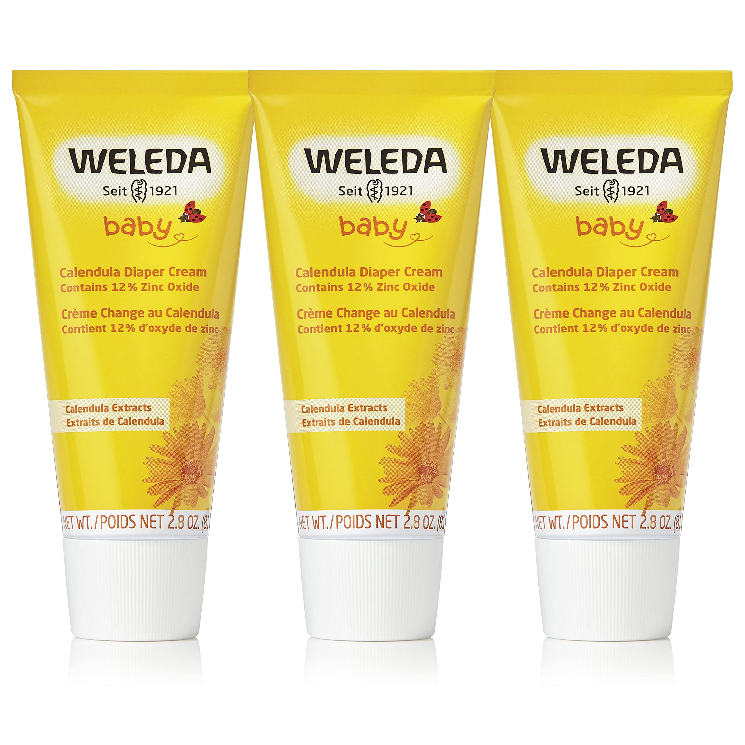 Weleda Baby Calendula Diaper Cream, 2.8 Fluid Ounce (Pack of 3), Plant Rich Protection with Calendula, Chamomile, Sweet Almond Oil, Lanolin and Zinc Oxide