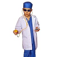 Real Children Doctor Dentist MD Surgeon 7 Item Coat Shirt Pants hat Stethoscope Scrubs Great Gift Baby Children Teen Adults (Toddler (12-36 Months)) Blue