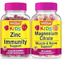 Zinc Kids 15mg + Magnesium Citrate Kids, Gummies Bundle - Great Tasting, Vitamin Supplement, Gluten Free, GMO Free, Chewable Gummy