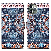 Case Compatible with Apple iPhone 11 PRO - Design Blue Mandala No. 1 - Protective Cover with Magnetic Closure, Stand Function and Card Slot