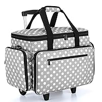 LUXJA Sewing Machine Case with Detachable Dolly, Rolling Sewing Machine Tote with Removable Bottom Pad (Fits for Most Standard Sewing Machines), Gray Dots (Patented Design)