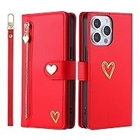 LOFIRY-Wallet Case for iPhone 15Pro Max/15 Pro/15 Plus/15, Leather Magnetic Flip Cover with Card Holder,Kickstand, Shockproof Protective Case (15 Pro Max,Red)