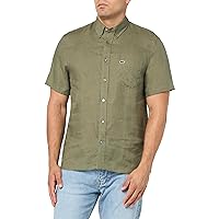 Lacoste Men's Short Sleeve Regular Fit Linen Casual Button Down Shirt W/Front Pocket