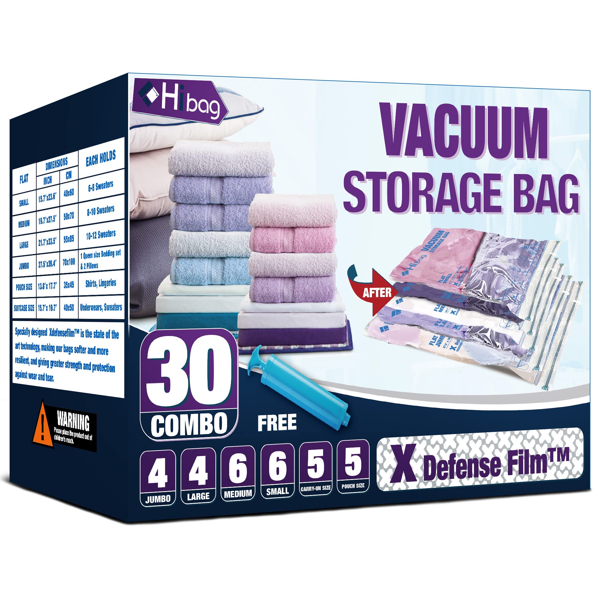 Amazon.com: CLEVHOM Vacuum Storage Bags Combo 12 Pack, Vatiety Space Saver  Bags for Clothes Beddings Comforters Blankets Quilts Duvets Coat Jacket  Sweater, Vacuum Sealer Bags Save 80% Space for Closet Organizers and