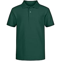 Boys' Big School Uniform Short Sleeve Polo Shirt, Button Closure, Comfortable & Soft Pique Fabric