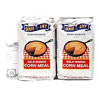 Dixie Lily White Self-Rising Cornmeal, 32 OZ/ 2lbs, 2 Pack Bundled with a JFS Recipe Card
