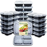 Enther Meal Prep Containers with Lids 20 Pack 3 Compartment Food Storage Bento Lunch Box BPA Free, Reusable, Microwave/Dishwasher/Freezer Safe, 24oz Black Small