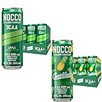 NOCCO BCAA Apple & Caribbean Pineapple Decaf Pack - 12 Count (Pack of 24) - 0mg of Caffeine, 5000mg of BCAAs - Sugar Free & Carbonated Drink - Vitamin B6, B12, & Biotin - Grab & Go Performance Drink