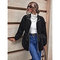 Jackets for Women - Toggle Waist Zip Up Winter Coat (Color : Black, Size : X-Large)