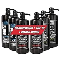 Triple Bundle -Body wash 3 in 1 for man-SANALWOOD+AMBERWOOD+TOP 10 (6 Pc total)