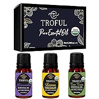Organic Essential Oils Gift Set, Top 3 100% Pure and Natural Aromatherapy Essential Oils Kit for Diffuser, Topical Use- Lavender, Lemon, Tea Tree