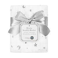 American Baby Company 100% Cotton Muslin Swaddle Blanket, Soft, Breathable & Lightweight, Gray Stars/Moon, 47