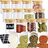 16 Pack Glass Jars with Lids, Bamboo Lids Spice Jars Set For Spice, Beans, Candy, Nuts, Herbs, Dry Food Canisters (Extra Chalkboard Labels) - 6.5 oz Clear