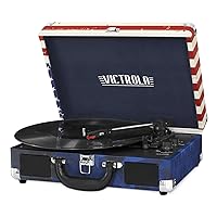 Victrola Vintage 3-Speed Bluetooth Portable Suitcase Record Player with Built-in Speakers | Upgraded Turntable Audio Sound|American Flag, Model Number: VSC-550BT-USA