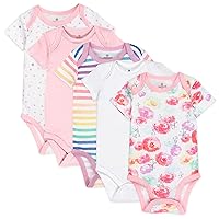 HonestBaby baby-girls 5-pack Short Sleeve Bodysuits One-piece 100% Organic Cotton for Infant Baby Girls