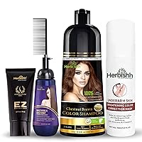 Hair Color Shampoo for Gray Hair Chestnut Brown 500 ML + Hair Color Cream for Gray Hair Coverage + Underarm Cream + Instant Hair Straightener Cream with Applicator Comb
