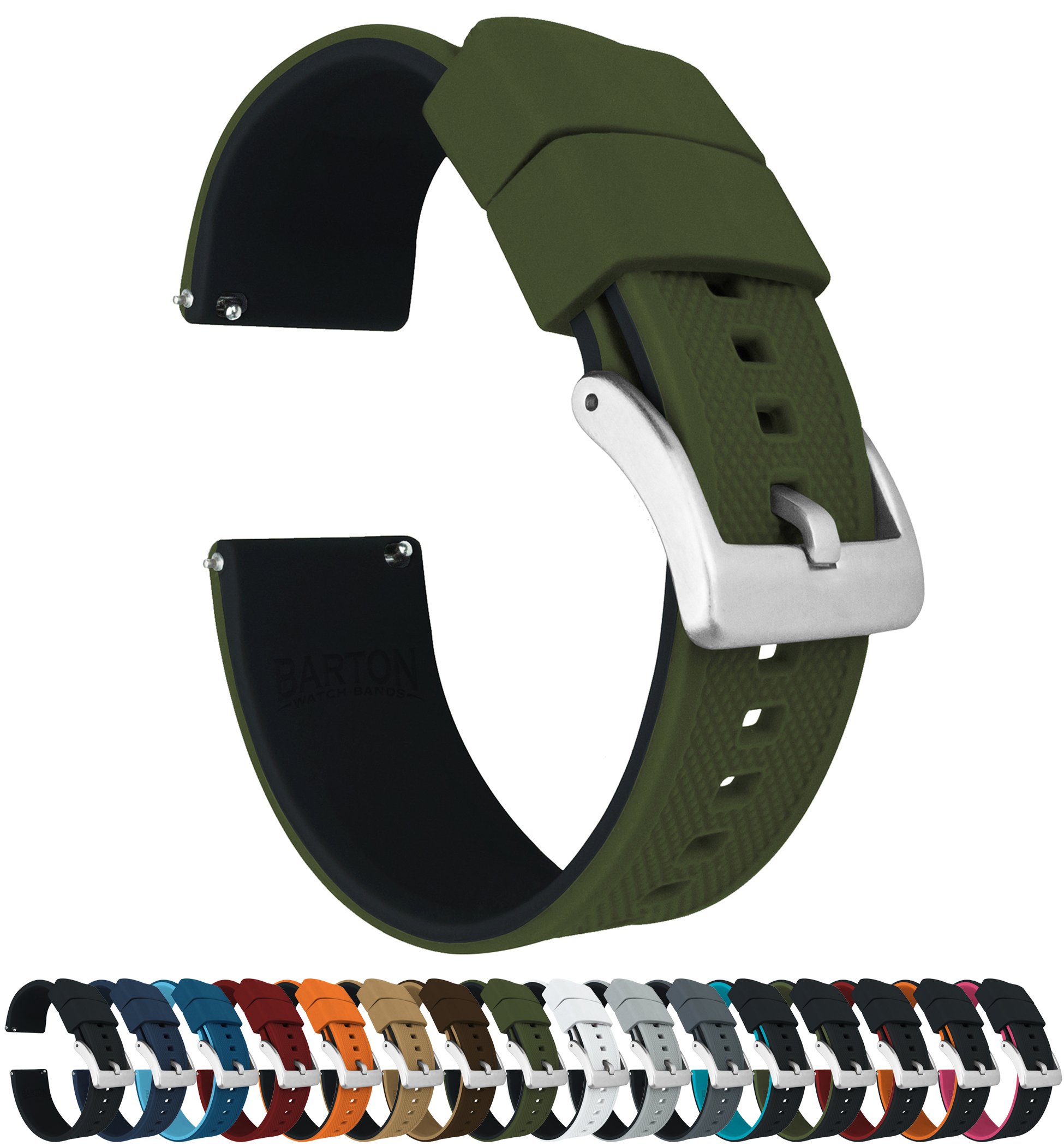 BARTON Elite Silicone Watch Bands - Quick Release - Choose Strap Color & Buckle Color (Stainless Steel, Black PVD or Gunmetal Grey) - 18mm, 20mm, 22mm & 24mm Watch Straps