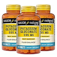 Mason Natural, Potassium Gluconate, 595 Mg Tablets, 100-Count Bottles, Dietary Supplement Supports Healthy Blood Pressure, Overall Heart Health, Muscle Health, and Organ Health (Pack of 3)