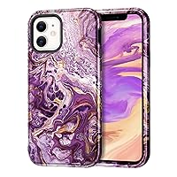 Btscase for iPhone 12 Case/iPhone 12 Pro Case, Heavy Duty Three Layer Marble Shockproof Full Body Rugged Hard PC+Soft TPU Bumper Drop Protection Women Girls Cover for iPhone 12/12 Pro, Purple