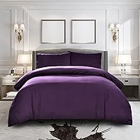 Duvet Cover Queen [3-Piece, Purple] - 1 Comforter Protector with Zipper Flap and 2 Pillow Shams - Hotel Luxury 1800 Brushed Microfiber - Ultra Soft, Cool and Breathable Comforter Cover
