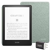 Kindle Paperwhite Essentials Bundle including Kindle Paperwhite (16 GB) - Black - Without Lockscreen Ads, Fabric Cover - Agave Green, and Power Adapter